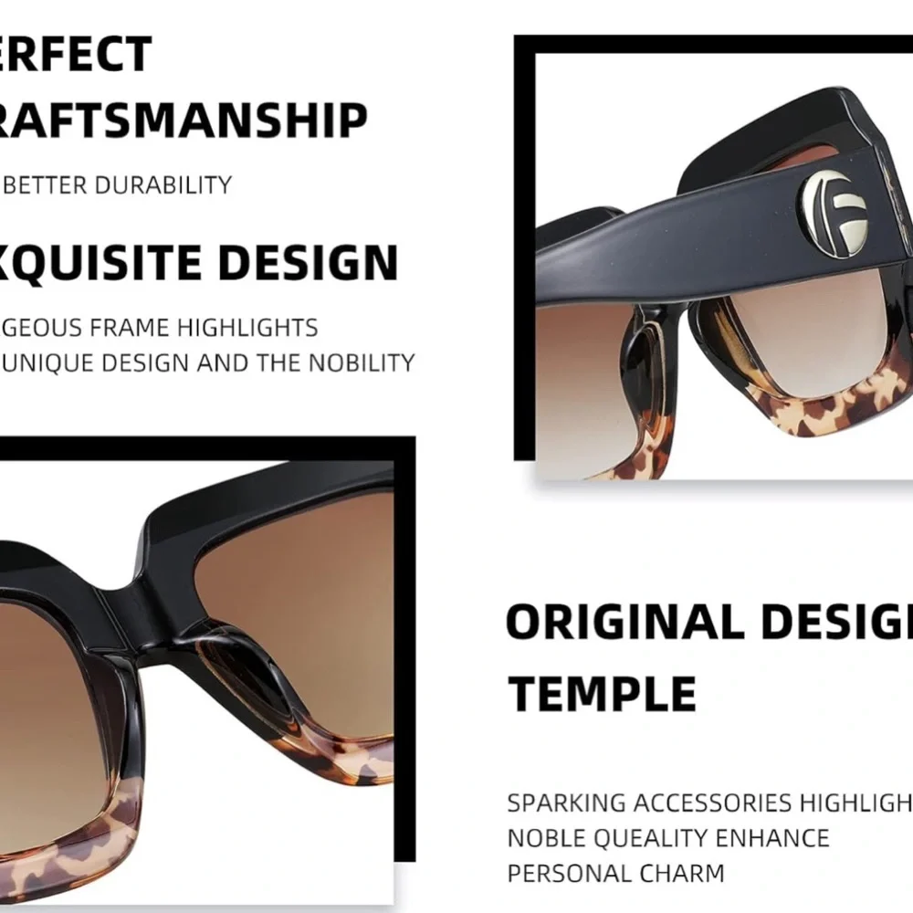 Oversized  TRENDY BLACK & LEOPARD VENICE Sunglasses * NEW *